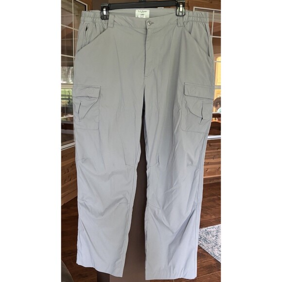 2 LL Bean Hiking Pant Men L Gray/Brown Stretch Waist Cargo Performance Gorpcore - Picture 2 of 11